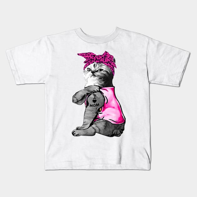 Mother's Day I Lover Mom Tattoo Cat Gift Kids T-Shirt by ThuyNga